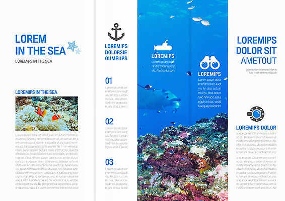 템플릿 표지디자인 북디자인 출판디자인 내지 리플렛 북커버 여러마리 3단접지 불가사리 어류 팜플렛 사람없음 바닷속 망원경 산호초 잠수함 닻 이미지템플릿 AI파일 다수 극피동물 수중 수중동물 수중식물 파일형식 벡터