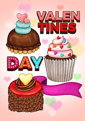 PSD 기념일 포스터 리본 일러스트 발렌타인데이 이벤트 사람없음 하트 컵케이크 보케 국내일러스트 모양 데이이벤트 케이크 파일형식