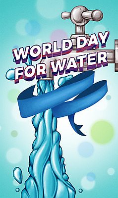 PSD 기념일 포스터 리본 일러스트 이벤트 사람없음 물 절약 수도꼭지 보케 세계물의날 국내일러스트 자연요소 컨셉 파일형식 법정기념일