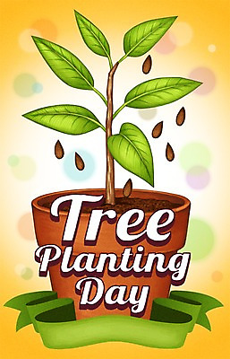 PSD 나무 기념일 포스터 리본 화분 일러스트 씨앗 이벤트 사람없음 식목일 보케 나무심기 심기 국내일러스트 식물 모션 파일형식