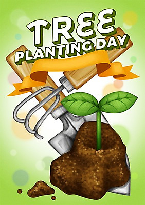 PSD 나무 기념일 포스터 리본 일러스트 이벤트 사람없음 새싹 모종삽 식목일 보케 나무심기 심기 국내일러스트 식물 모션 삽 파일형식
