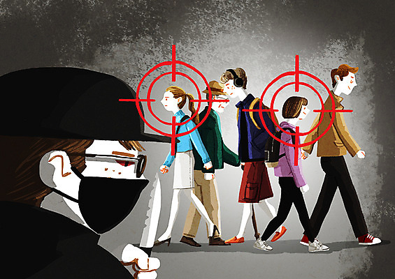 전신 PSD 학생 여자 남자 일러스트 마스크 여러명 성인 폭력 범죄 칼 범죄인 엿보기 얼굴가리기 레이더 연약 국내일러스트 다수 컨셉 모션 사람 가림 사회이슈 파일형식