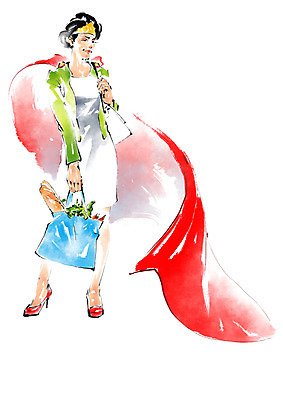 전신 PSD 여자 일러스트 캘리그라피 붓터치 한명 서기 들기 성인 망토 장바구니 주부 원더우먼 국내일러스트 1 모션 사람 쇼핑 바구니 영웅 파일형식