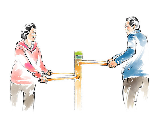 PSD 여자 노년 남자 일러스트 캘리그라피 붓터치 서기 웃음 상반신 두명 운동 국내일러스트 모션 표정 건강 사람 성인 파일형식