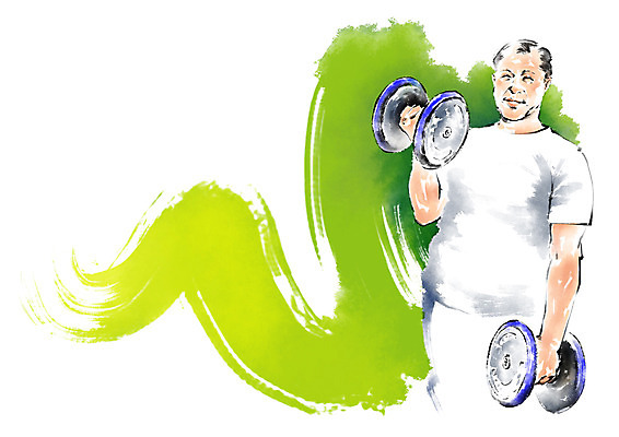 PSD 노년 남자 일러스트 캘리그라피 붓터치 건강 한명 서기 들기 상반신 운동 아령 국내일러스트 1 모션 사람 성인 파일형식