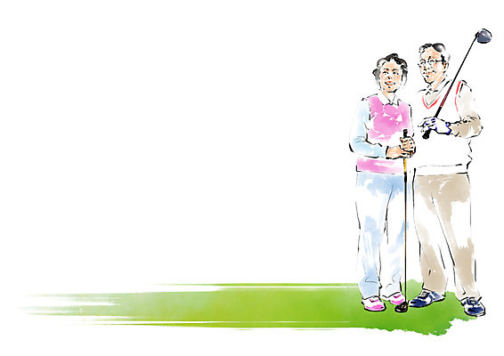 전신 PSD 여자 노년 남자 골프 일러스트 캘리그라피 붓터치 서기 두명 운동 골프채 국내일러스트 모션 골프용품 건강 사람 성인 구기 파일형식
