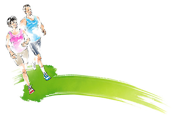 전신 PSD 여자 노년 남자 일러스트 캘리그라피 붓터치 건강 두명 조깅 운동 국내일러스트 사람 성인 파일형식