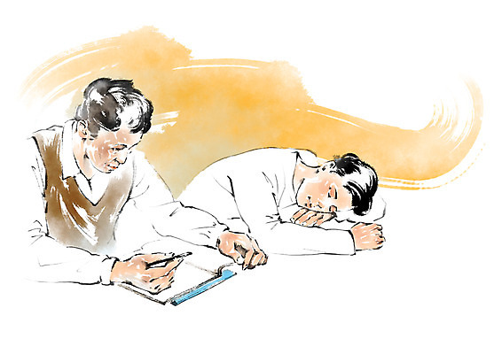 PSD 여자 노년 남자 일러스트 캘리그라피 붓터치 앉기 상반신 성인 두명 책 기록 잠 국내일러스트 모션 사람 파일형식