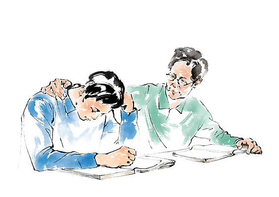 PSD 노년 남자 일러스트 캘리그라피 붓터치 앉기 상반신 성인 두명 책 고민 격려 국내일러스트 감정 모션 사람 파일형식