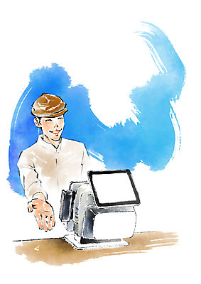 PSD 남자 일러스트 캘리그라피 붓터치 한명 서기 상반신 성인 계산대 직원 캐셔 국내일러스트 직업 1 모션 사람 파일형식