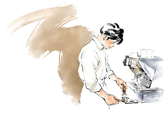 PSD 남자 커피 일러스트 캘리그라피 붓터치 한명 서기 상반신 성인 카페 커피메이커 바리스타 국내일러스트 직업 1 음료 모션 사람 상점 커피용품 파일형식