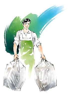 PSD 남자 일러스트 캘리그라피 붓터치 한명 들기 성인 쓰레기 직원 아르바이트 쓰레기봉투 최저임금 비정규직 국내일러스트 1 비즈니스 모션 봉투 사람 경제 파일형식