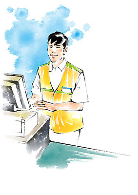 PSD 남자 일러스트 캘리그라피 붓터치 한명 상반신 성인 계산대 직원 아르바이트 캐셔 편의점 최저임금 비정규직 국내일러스트 직업 1 비즈니스 사람 경제 상점 파일형식