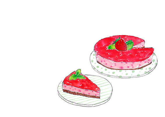 PSD 접시 일러스트 딸기 디저트 사람없음 딸기케이크 무스케이크 국내일러스트 식기 음식 과일 케이크 파일형식