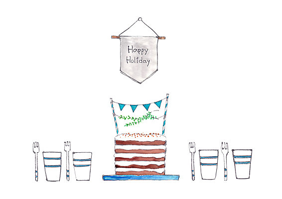 PSD 포크 일러스트 나뭇잎 디저트 사람없음 컵 파티 케이크 가랜드 국내일러스트 식기 음식 잎 이벤트 파티용품 파일형식