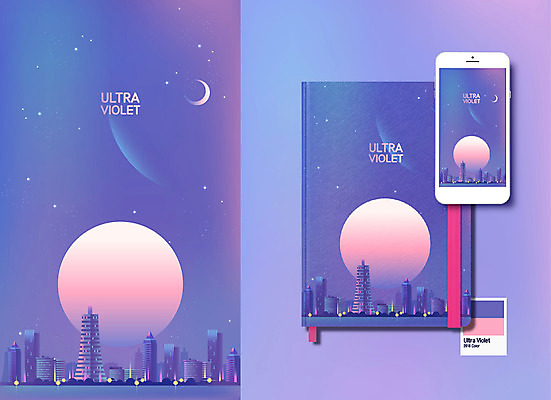 표지 야경 일러스트 빌딩 사람없음 건물 책 스마트폰 다이어리 보라색 달 도시 울트라바이올렛 국내일러스트 AI파일 자연요소 건축물 컬러 핸드폰 스마트기기 사무용품 야간 파일형식 벡터 트랜드컬러 풍경_경치