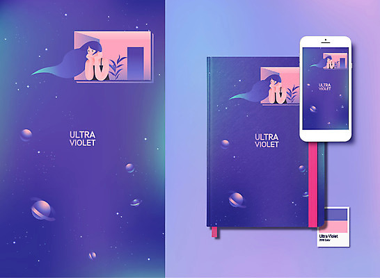 여자 일러스트 창문 상상 한명 상반신 성인 책 스마트폰 우주 다이어리 보라색 행성 커버 울트라바이올렛 국내일러스트 AI파일 1 컬러 사람 핸드폰 스마트기기 사무용품 파일형식 벡터 트랜드컬러