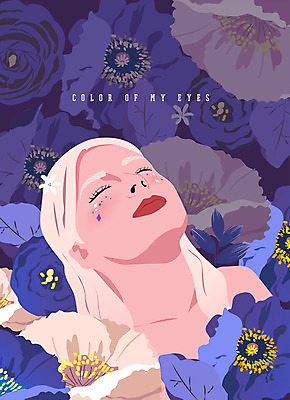 여자 꽃 일러스트 한명 상반신 성인 눕기 화장 뷰티 보라색 울트라바이올렛 국내일러스트 AI파일 식물 1 컬러 모션 사람 파일형식 벡터 트랜드컬러