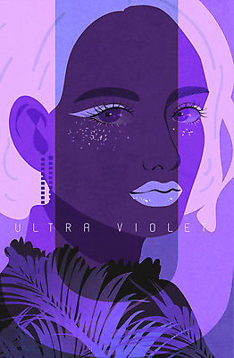 여자 패션 일러스트 나뭇잎 한명 상반신 성인 화장 뷰티 보라색 네온 울트라바이올렛 국내일러스트 AI파일 1 컬러 잎 사람 파일형식 벡터 트랜드컬러