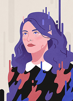 여자 패션 일러스트 한명 상반신 성인 화장 뷰티 보라색 울트라바이올렛 국내일러스트 AI파일 1 컬러 사람 파일형식 벡터 트랜드컬러