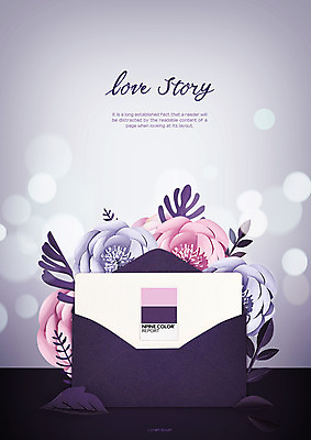 PSD 편집이미지 꽃 나뭇잎 편지봉투 사람없음 보라색 페이퍼아트 편지 보케 울트라바이올렛 이미지편집 식물 컬러 잎 봉투 파일형식 트랜드컬러