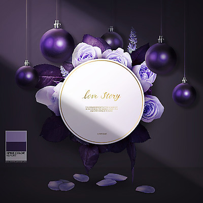 PSD 편집이미지 꽃잎 꽃 리본 나뭇잎 사람없음 빛 장미 보라색 방울 울트라바이올렛 이미지편집 식물 컬러 잎 장식 파일형식 트랜드컬러