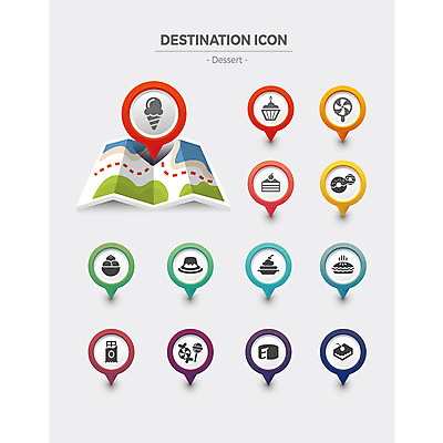 아이콘 지도 과일 아이스크림 디저트 사탕 사람없음 세트 초콜릿 행선지 도넛 조각케이크 컵케이크 플랫아이콘 위치 푸딩 2D아이콘 AI파일 음식 케이크 파일형식 벡터