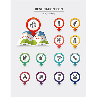 아이콘 지도 사람없음 세트 펜 행선지 물감 붓 플랫아이콘 그림 위치 각도기 가위질 페인트롤러 아트툰 2D아이콘 AI파일 문구용품 가위_도구 필기구 미술도구 파일형식 벡터