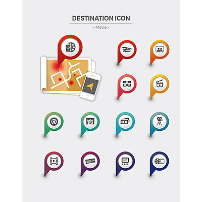 아이콘 지도 사람없음 스마트폰 세트 카메라 행선지 무대 티켓 영화관 필름 영화 플랫아이콘 팝콘 2D아이콘 AI파일 문화예술 전자제품 핸드폰 스마트기기 극장 파일형식 벡터