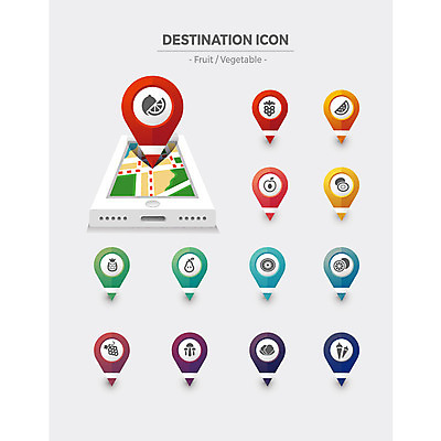 아이콘 지도 채소 과일 포도 사람없음 세트 행선지 버섯 배 사과 레몬 플랫아이콘 위치 네비게이션 2D아이콘 AI파일 파일형식 벡터