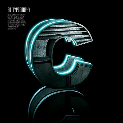 PSD 편집이미지 문자 알파벳 영어 타이포그라피 사람없음 반사 3D소스 3D 입체 디지털합성 네온 C 편집3D 파일형식
