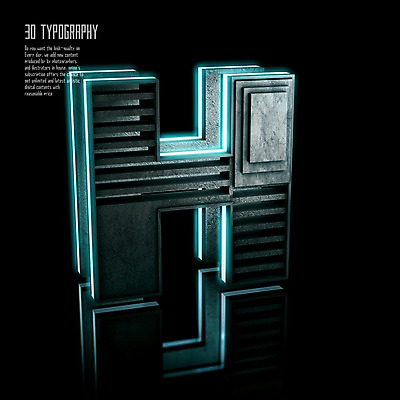 PSD 편집이미지 문자 알파벳 영어 타이포그라피 사람없음 반사 3D소스 3D 입체 디지털합성 네온 H 편집3D 파일형식