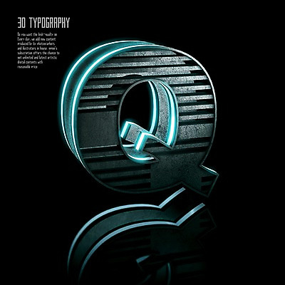 PSD 편집이미지 문자 알파벳 영어 타이포그라피 사람없음 반사 3D소스 3D 입체 디지털합성 네온 Q 편집3D 파일형식
