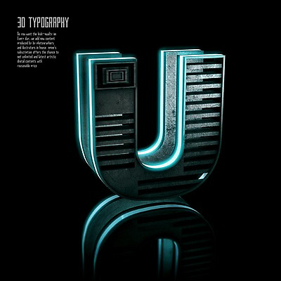 PSD 편집이미지 문자 알파벳 영어 타이포그라피 사람없음 반사 3D소스 3D U 입체 디지털합성 네온 편집3D 파일형식