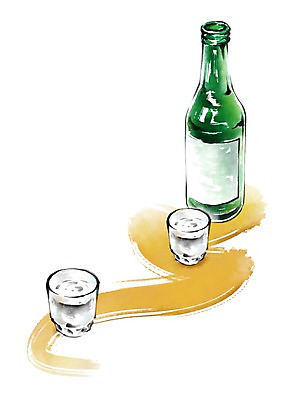 PSD 음식 일러스트 캘리그라피 붓터치 사람없음 두개 소주 소주잔 국내일러스트 2 술잔 주류 파일형식