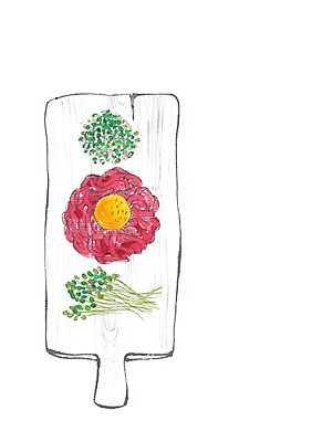 PSD 음식 일러스트 도마 사람없음 소고기 노른자 육회 어린잎 음식데코레이션 국내일러스트 잎 주방용품 생고기 육류 계란 파일형식