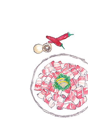 PSD 접시 음식 일러스트 고추 파슬리 사람없음 레몬 삼겹살 양송이 대패삼겹살 국내일러스트 식기 채소 과일 돼지고기 버섯 파일형식