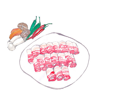 PSD 접시 음식 일러스트 고추 사람없음 버섯 당근 홍고추 양송이 대패삼겹살 새송이버섯 국내일러스트 식기 채소 뿌리채소 삼겹살 파일형식