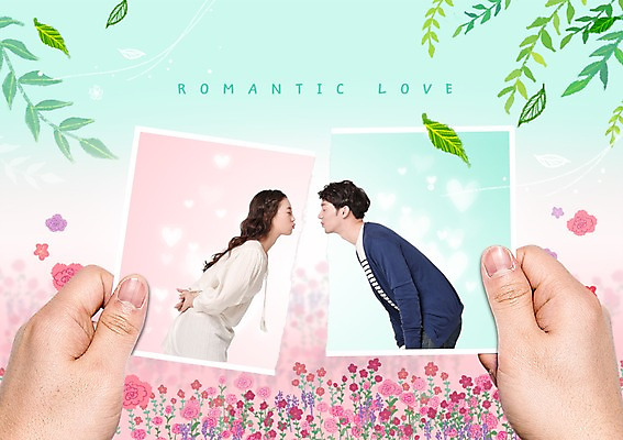 PSD 편집이미지 손 커플 여자 남자 꽃밭 나뭇잎 키스 들기 상반신 20대 두명 옆모습 신체부위 마주보기 눈감음 로맨틱 한국인 성인만 이미지편집 꽃 뷰포인트 컨셉 잎 관계 모션 사람 동양인 청년 애정표현 파일형식