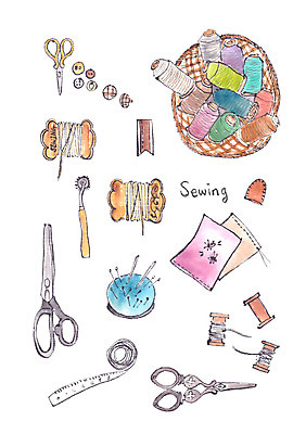 PSD 일러스트 단추 가위 줄자 사람없음 바구니 실 바느질 바늘꽂이 오브젝트 실타래 골무 쪽가위 바늘꽃 국내일러스트 꽃 문구용품 가위_도구 자 꽂이 파일형식