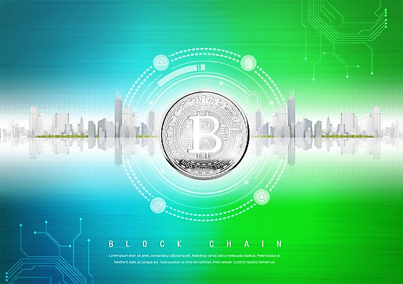 PSD 편집이미지 돈 빌딩 사람없음 금융 동전 원형 메모리칩 그라데이션 가상화폐 블록체인 이미지편집 도형 건물 경제 재산 부속품 파일형식 4차산업