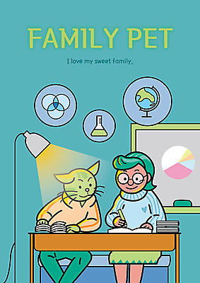 한마리 여자 안경 일러스트 가족 그래프 전등 함께함 의인화 한명 앉기 책 반려동물 연필 지구본 공책 고양이 칠판 가족라이프 책상 비커 국내일러스트 AI파일 동물 1 라이프스타일 잡화 가구 컨셉 포유류 관계 모션 문구용품 학용품 조명 실험기구 사람 필기구 파일형식 벡터