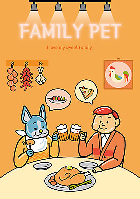 한마리 남자 일러스트 가족 조명 맥주 피자 함께함 의인화 마늘 한명 상반신 반려동물 치킨 가족라이프 꼬치 강아지 치맥 국내일러스트 AI파일 동물 1 라이프스타일 컨셉 채소 관계 주류 패스트푸드 서양음식 사람 개 닭고기요리 파일형식 벡터