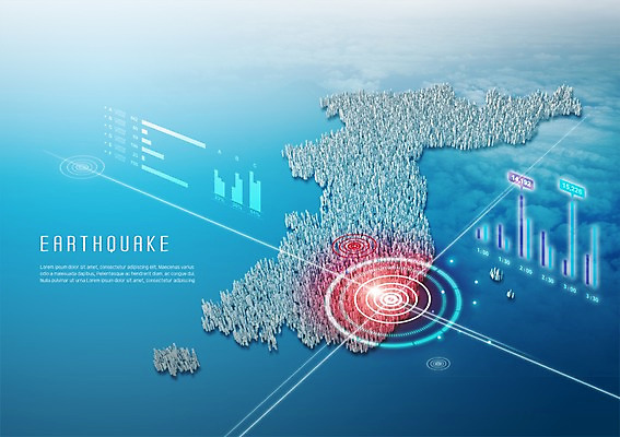 PSD 편집이미지 바다 그래프 경고 사람없음 균열 위험 자연재해 진동 측정 한반도 지진 이미지편집 컨셉 모션 재해 파일형식