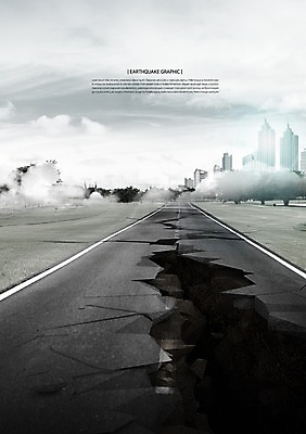 PSD 나무 구름 편집이미지 도로 빌딩 사람없음 건물 도시 균열 떨어짐 자연재해 깨짐 지진 이미지편집 자연요소 식물 건축물 길 컨셉 교통시설 모션 재해 파일형식