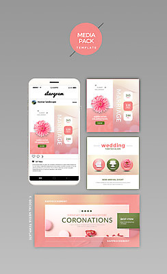 PSD 템플릿 꽃 분홍색 웹템플릿 결혼 디자인시안 모바일 사람없음 세트 홈페이지 마카롱 소셜네트워크 미디어팩 SNS배너 이미지템플릿 식물 컬러 디저트 이벤트 파일형식