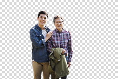 편집이미지 노년 남자 아들 여행 가족 서기 웃음 사람 상반신 성인 두명 앞모습 30대 한국인 아빠 60대 PNG 부자지간 성인남자만 어깨에손 편집소스 뷰포인트 관계 모션 표정 동양인 장년 남자만 성인만 파일형식