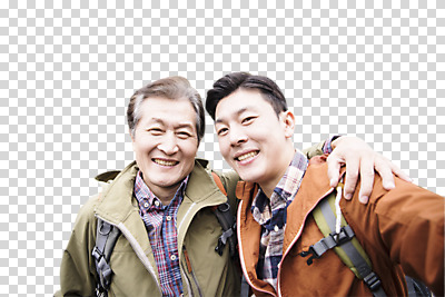 편집이미지 노년 남자 아들 여행 가족 어깨동무 서기 웃음 사람 상반신 성인 두명 앞모습 30대 한국인 아빠 60대 등산복 PNG 부자지간 성인남자만 편집소스 옷 뷰포인트 포즈 관계 모션 표정 동양인 장년 등산 남자만 성인만 파일형식