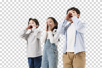 편집이미지 여자 남자 어린이 서기 사람 손짓 상반신 앞모습 세명 친구 외침 한국인 PNG 어린이만 편집소스 뷰포인트 관계 모션 동양인 소리 파일형식