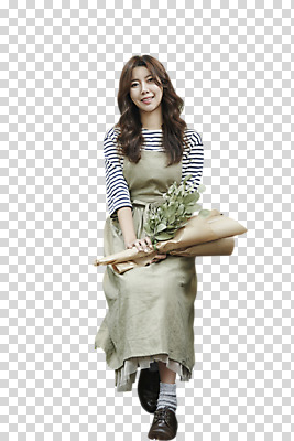 전신 식물 편집이미지 여자 꽃다발 잎 한명 미소 들기 사람 앉기 20대 성인 앞모습 앞치마 한국인 PNG 플로리스트 성인여자한명만 편집소스 직업 1 꽃 뷰포인트 모션 표정 동양인 청년 여자한명만 성인여자만 파일형식